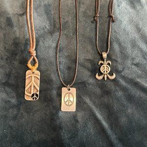 Peace Sign Themed Rope Necklaces Lot of 3